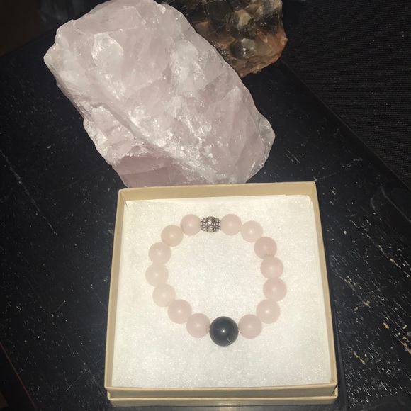 Large Rose Quartz Bracelet W/ Large Shungite - Picture 2 of 4